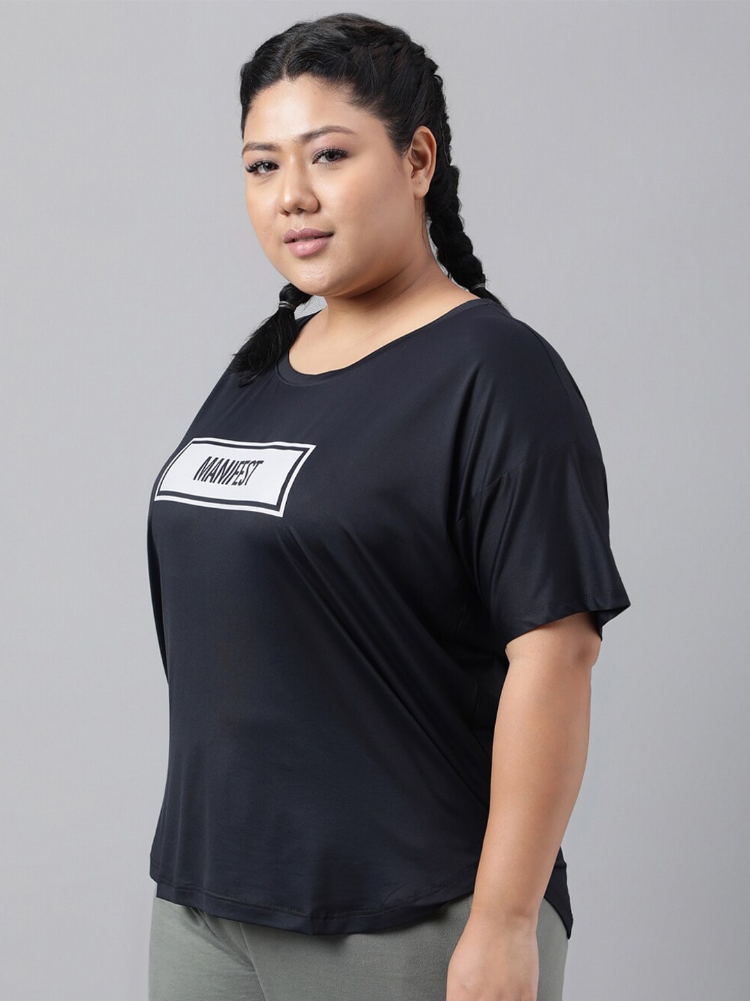 MKH Plus Size Typography Printed Relaxed Fit Dri-FIT T-shirt 