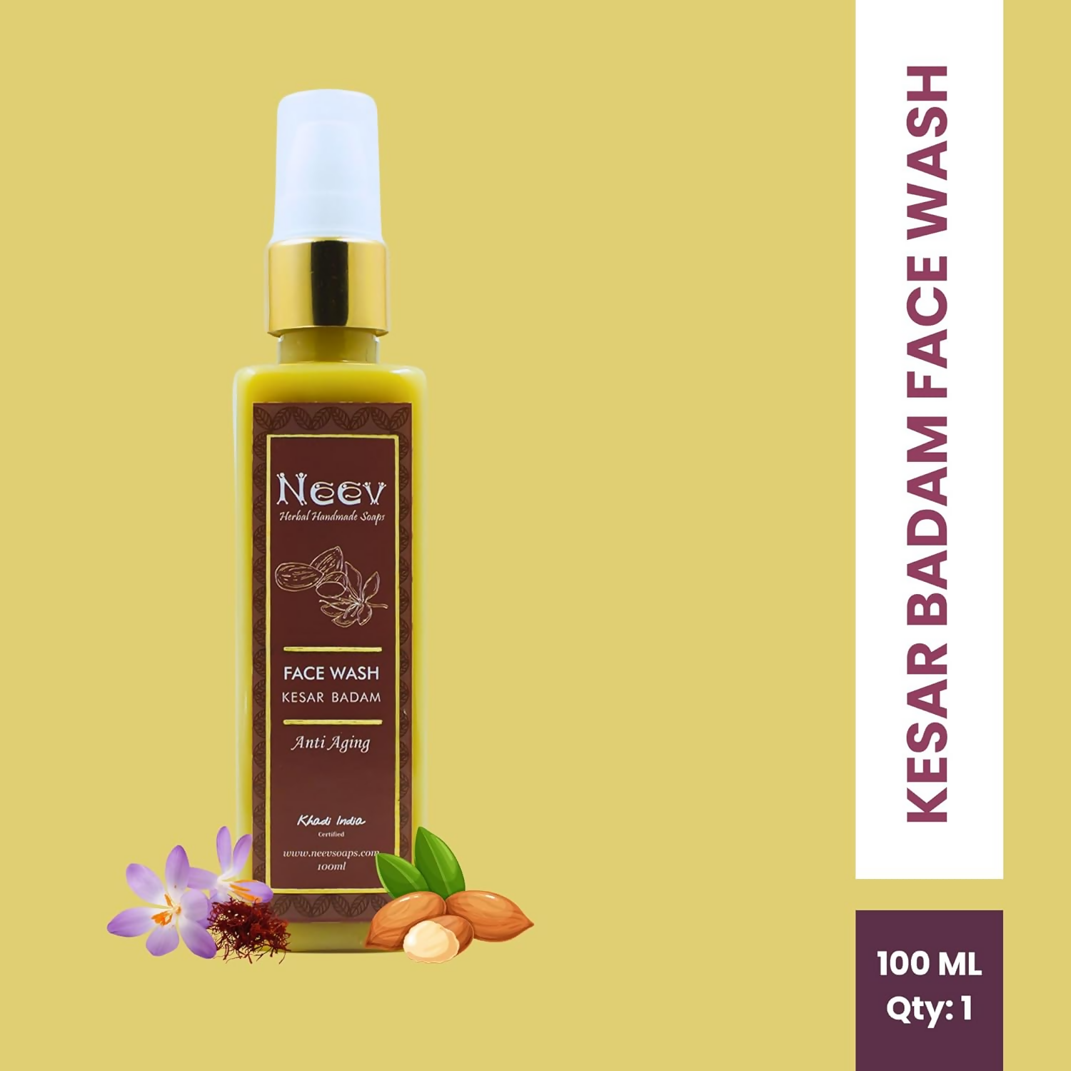 Neev Herbal Handmade Soaps Anti Ageing Kesar Badam Face Wash