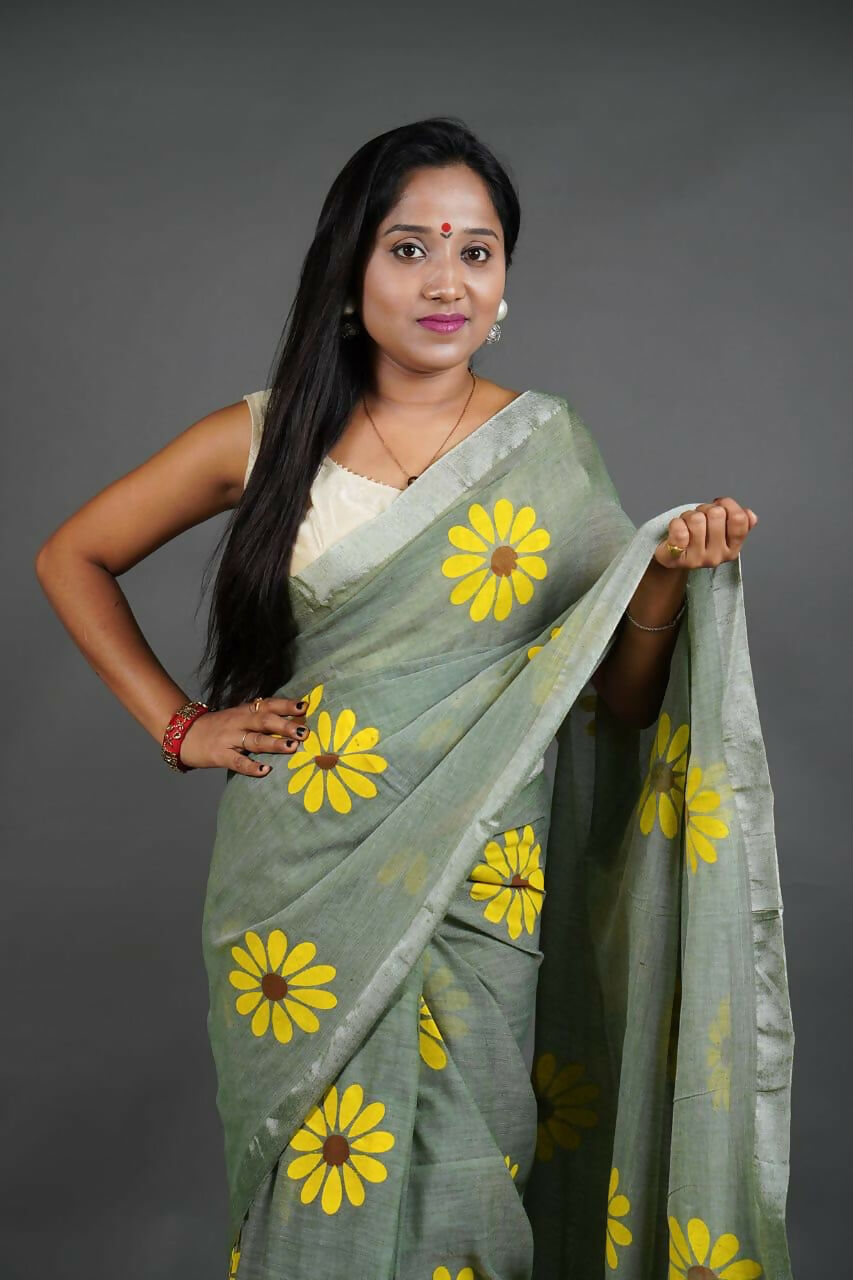 Exclusive Collection Light Pista Pure Cotton Grab2Buy With Sunflower Design 
