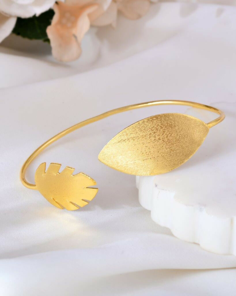 VOJ Gold-Polished Leaf Shaped Cuff Bracelet | Grab2Buy