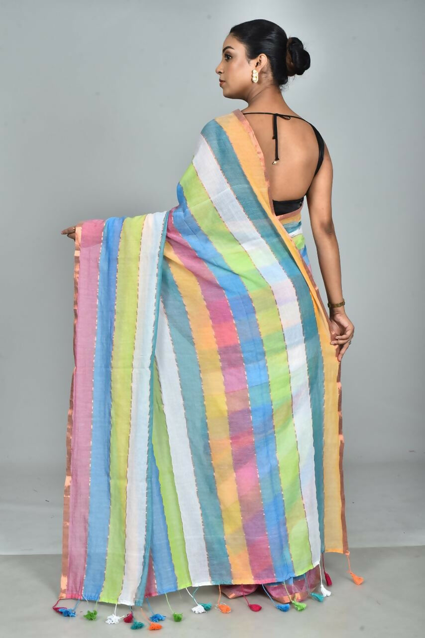Exclusive Collection Beautiful Multi4 Pure Cotton Woven Handloom Grab2Buy With Running Blouse Piece 
