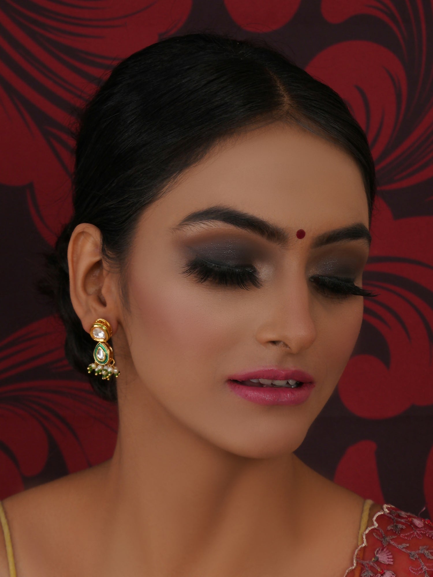 Dual Kundan Stone with Earrings (Gold) - Ruby Raang - Grab2buy