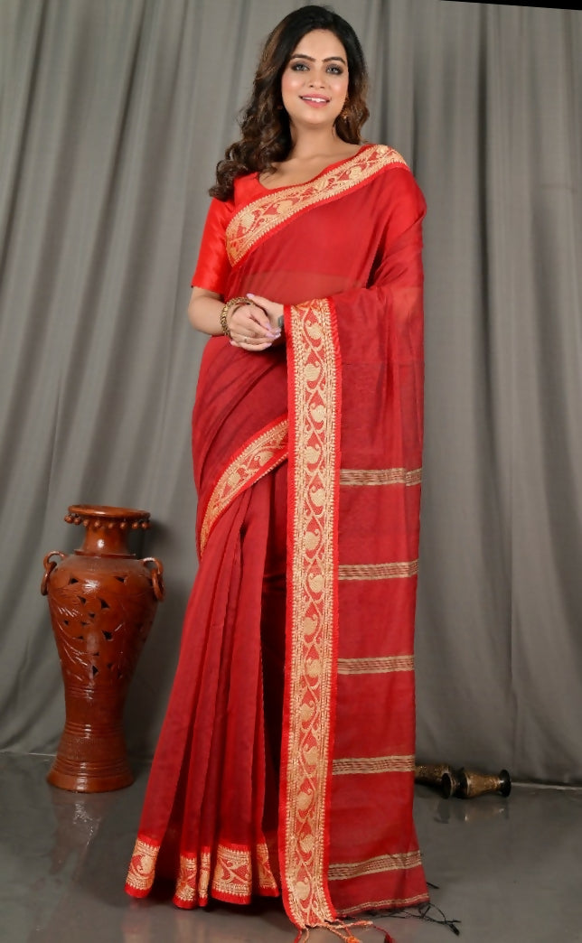 Exclusive Collection Beautiful Khadi Cotton Red Handloom Grab2Buy 