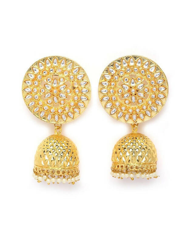Gold Plated Circular Shaped Brass Jhumka Earrings For Women and Girls By House of Ree - Grab2buy