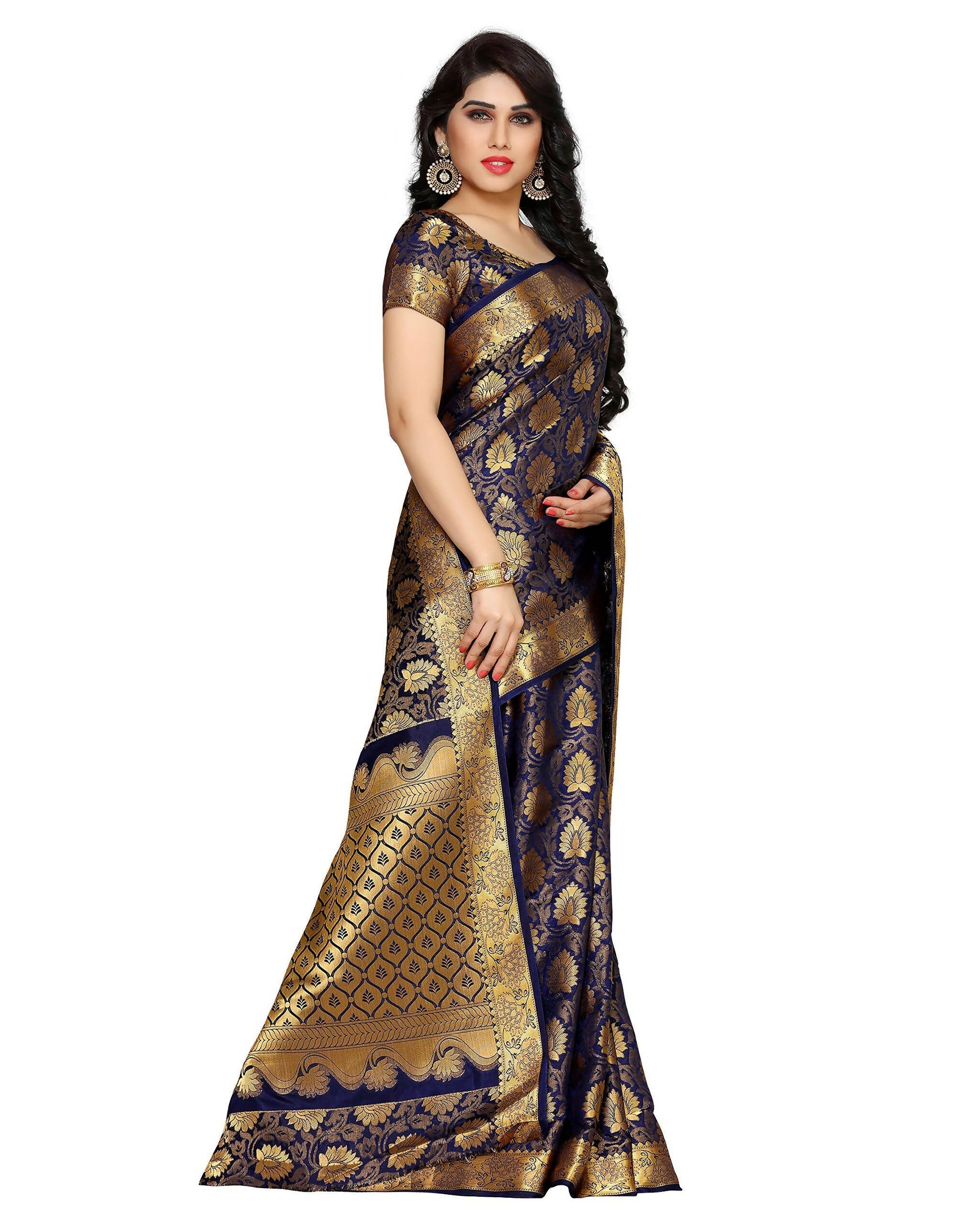 Mimosa Women's Kanchipuram Silk Navy Blue Saree
