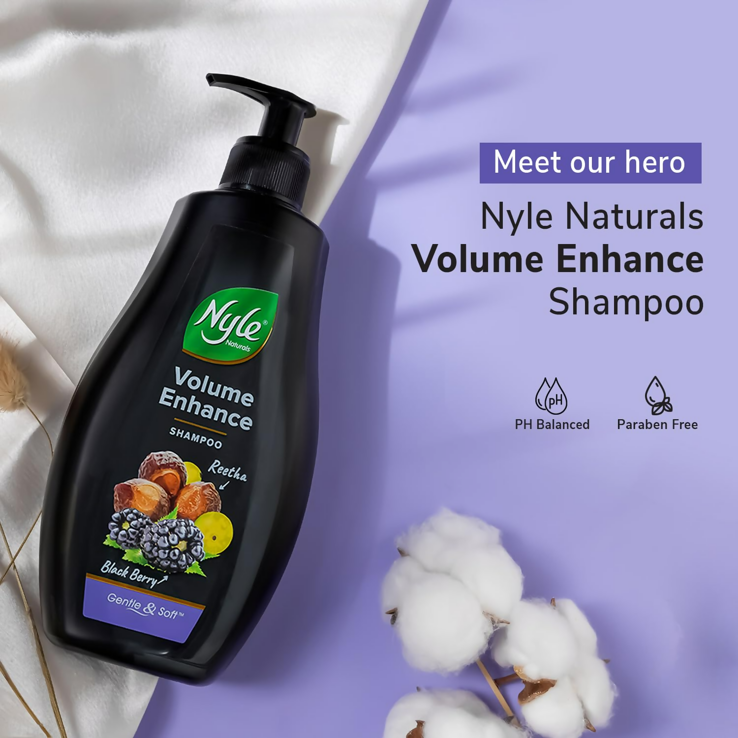 Nyle Naturals Volume Enhance Shampoo With Blackberry Reetha and Amla Gentle & Soft