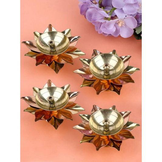 Tied Ribbons Gold-toned & Rose Gold-Toned 4 Pieces Antique Lotus Akhand Brass Diyas 