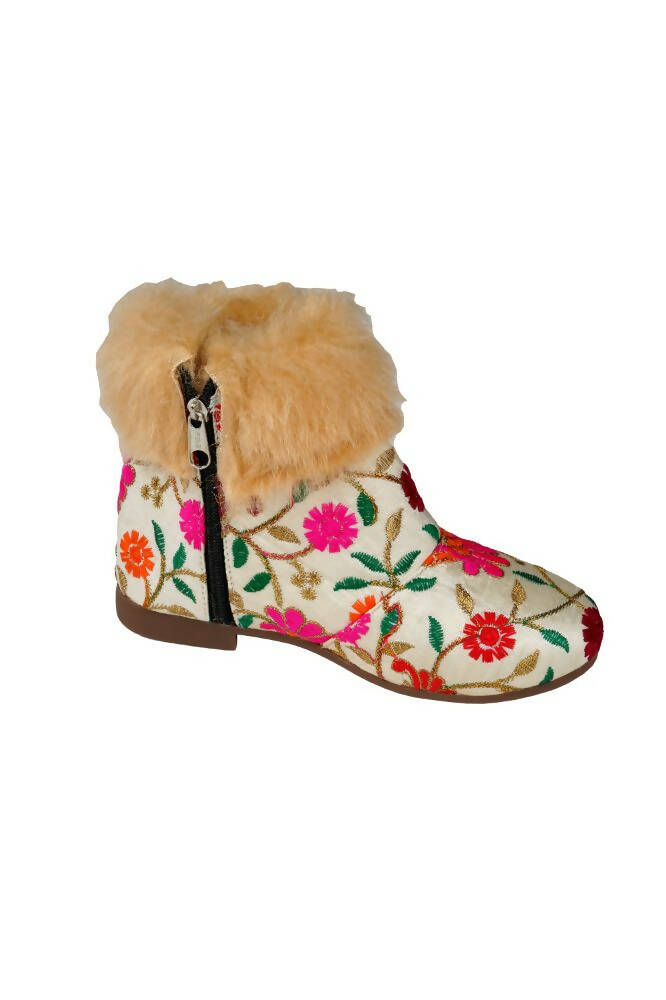 Tiny Bugs Girls Embroidered Anckle Ethnic Boots-Beige  Grab2Buy Tiny Bugs Grab2Buy