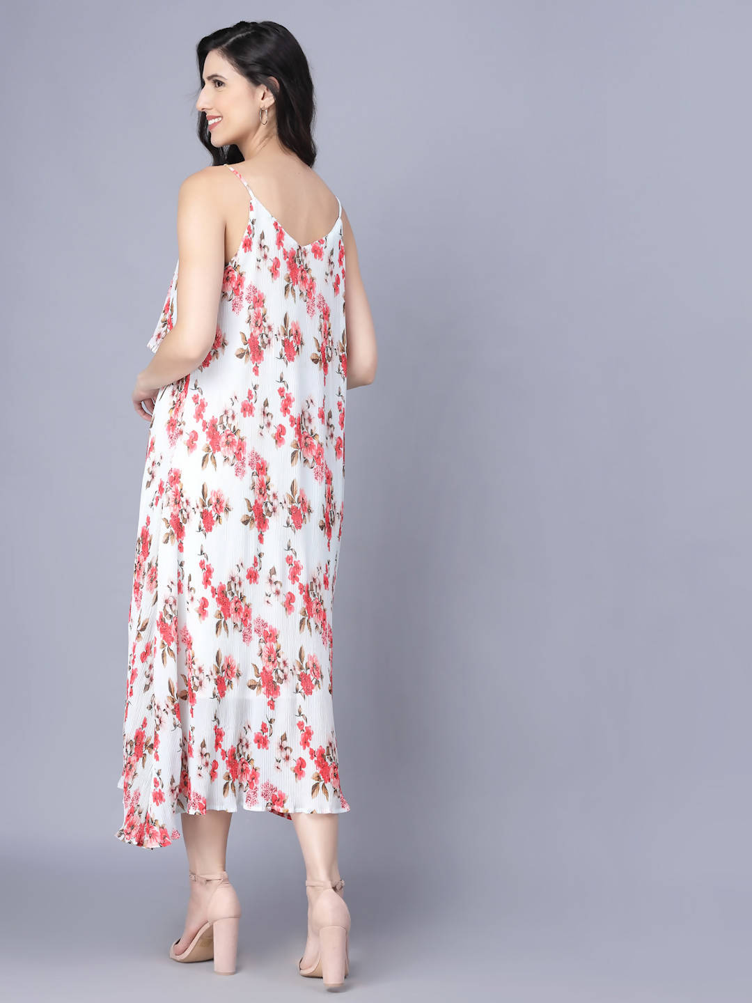 Myshka White Red Floral Layered Midi Dress
