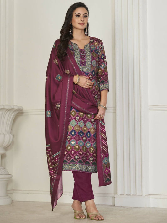 Aastha Fashion Women's Multicolor Pashmina Digital Printed Kurta with Trouser & Dupatta - Grab2buy