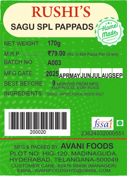 Avani Foods Sagu Spl Papads 
