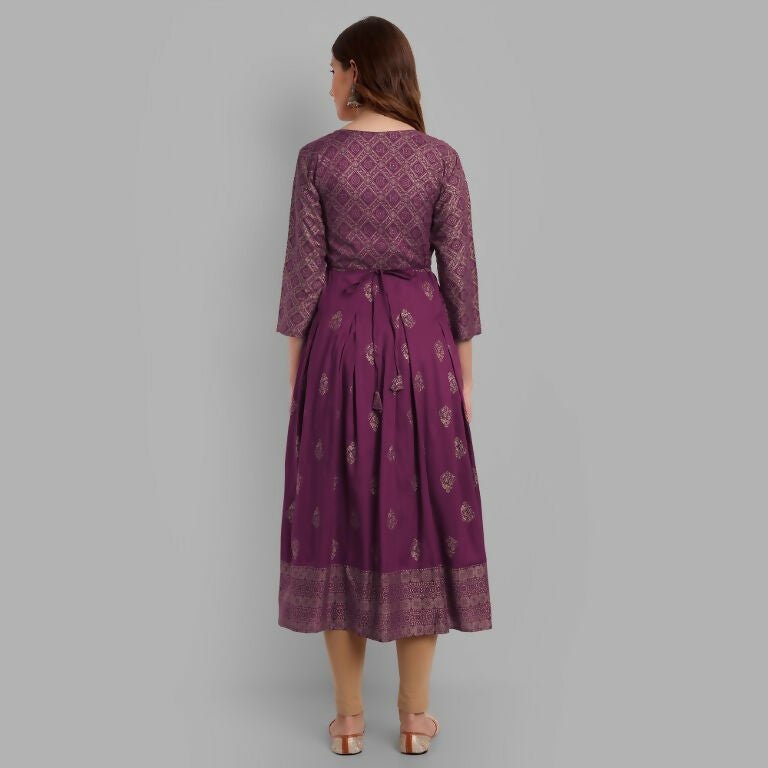 Alvano Beautiful Printed Anarkali Kurta for Women and Girls Casual wear, Partywear, Wedding (Wine)