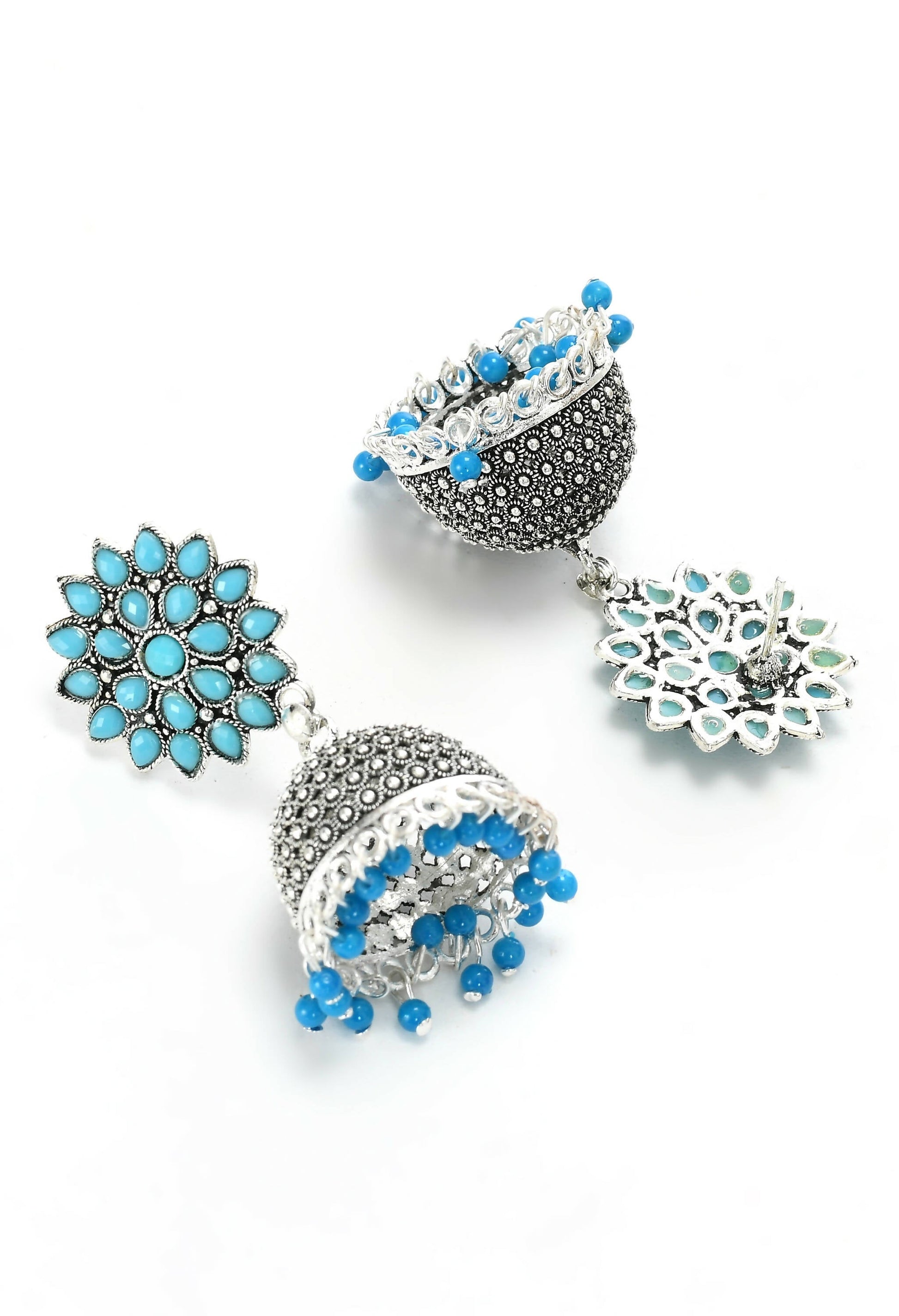 Mominos Fashion Joharkamal Kundan work Jhumka with Sky Blue Beads - Grab2buy