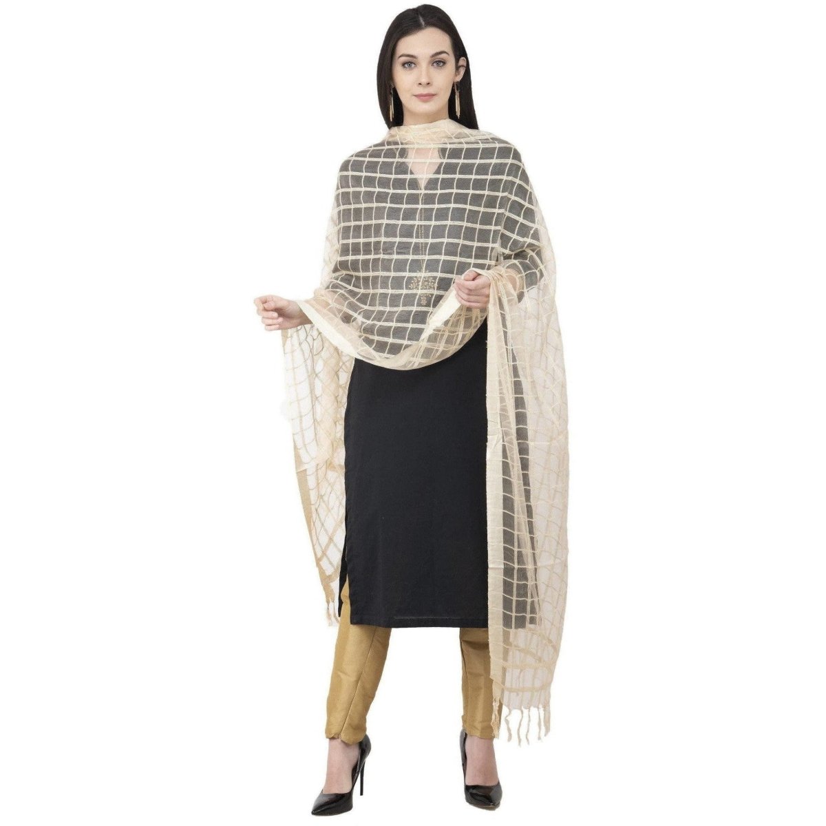 A R Silk Cotton Square Regular Dupatta White Color Dupatta or Chunni 