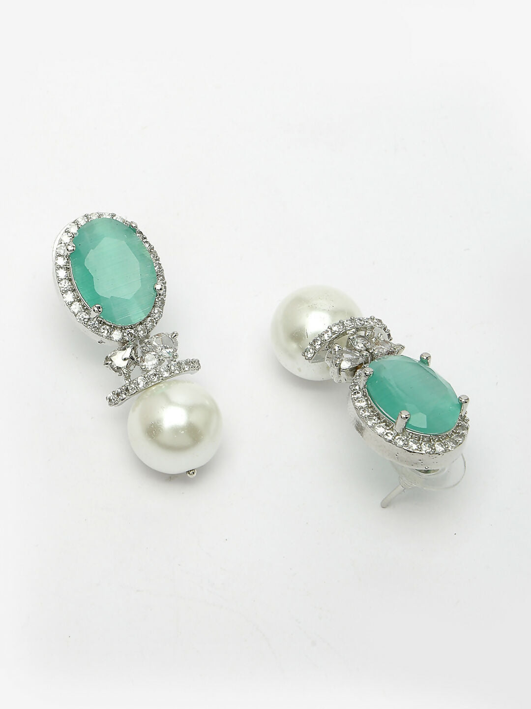 NVR Women's Silver-Plated Green American Diamond Studded Handcrafted Jewellery Set - Grab2buy