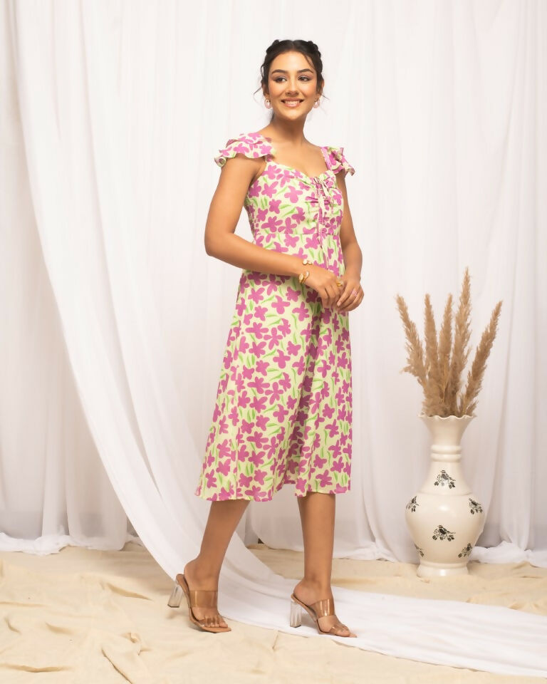 FIORRA Women's Pink Georgette Floral Printed Dress 