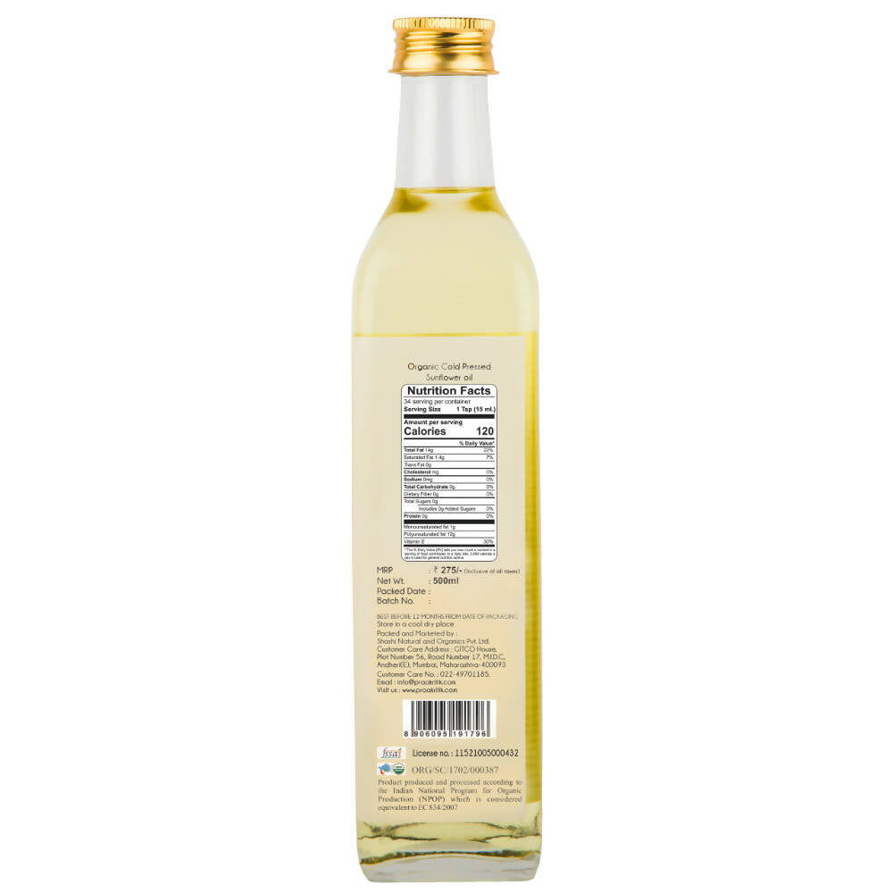 Praakritik Organic Cold Pressed Sunflower Oil 