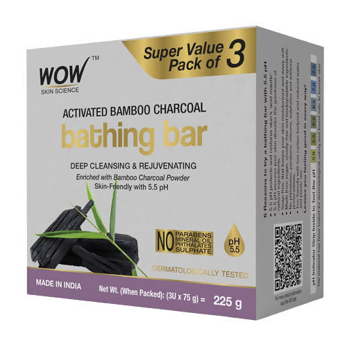 Wow Skin Science Activated Bamboo Charcoal Bathing Bar 