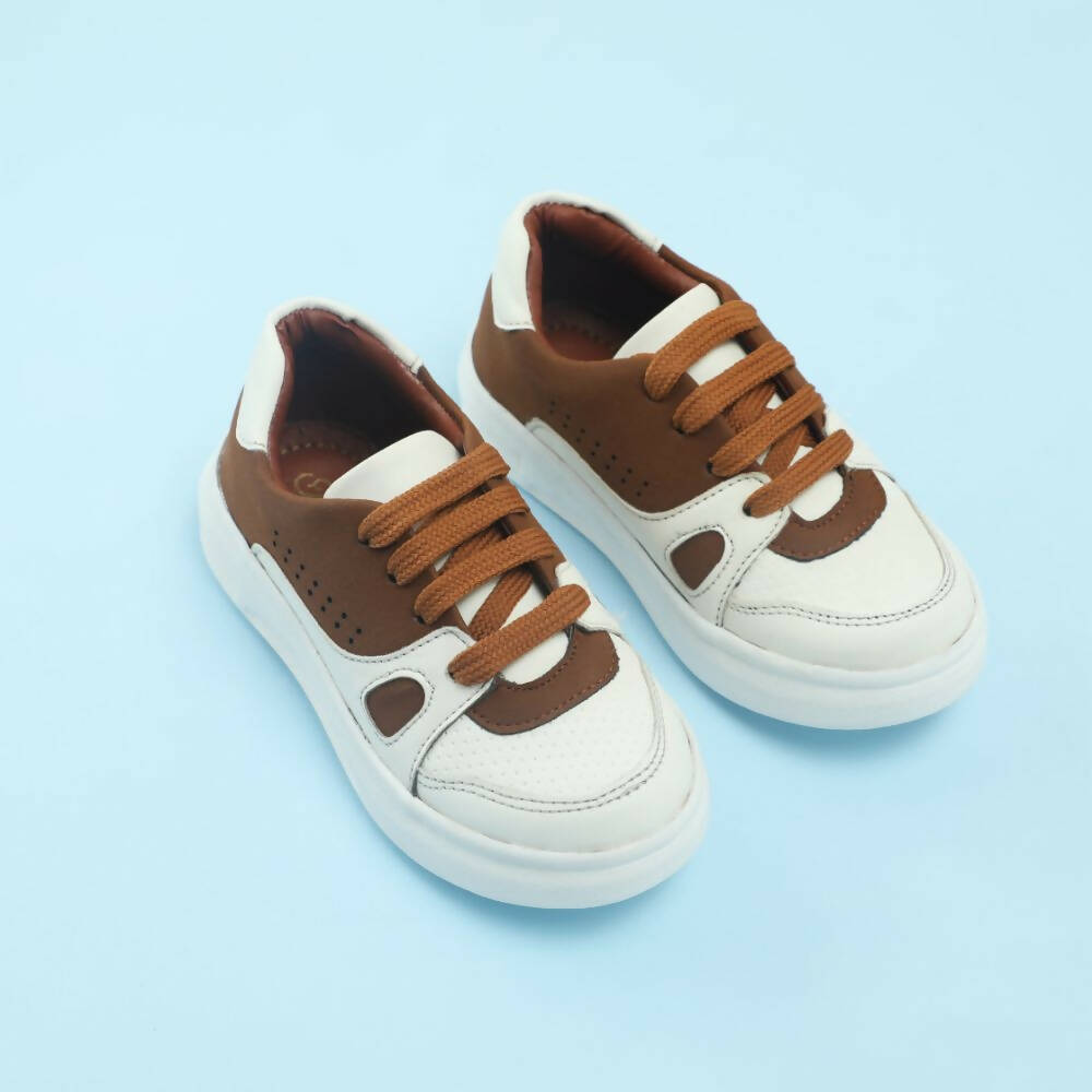 Tiny Bugs Boys Lace Up Casual Shoes - White & Brown  Grab2Buy Tiny Bugs Grab2Buy