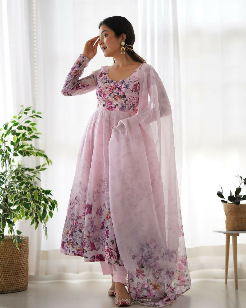 Joban Fashion Pink Kurta Set Organza Sequin Embroidery Work 