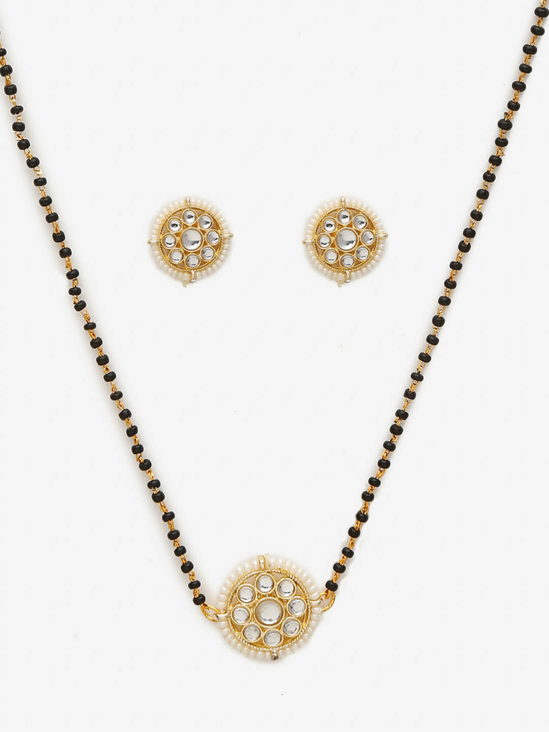 Gold Plated Black Kundan Beaded Mangalsutra With Studs - Ruby Raang - Grab2buy