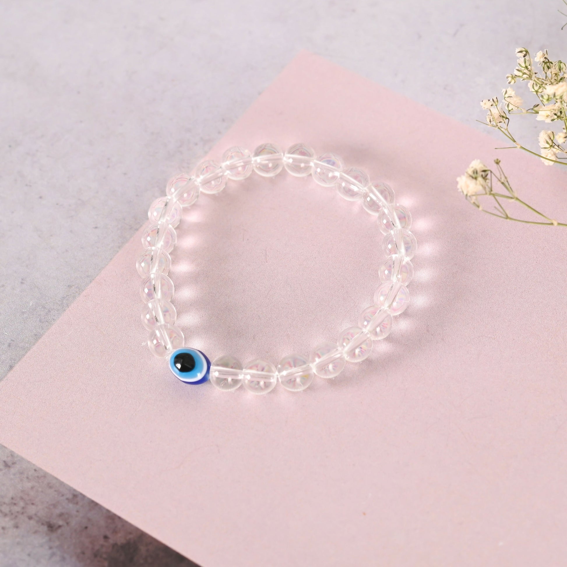 NVR Men & Women Transparent Beaded Elasticated Bracelet