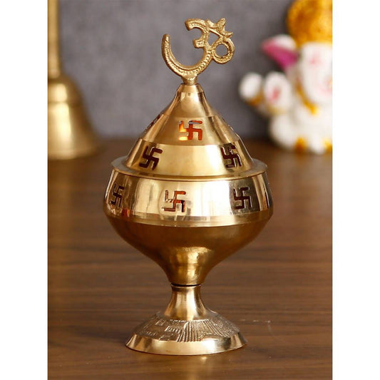 eCraftIndia Gold-Toned Om and Swastik Brass Diya - Grab2buy