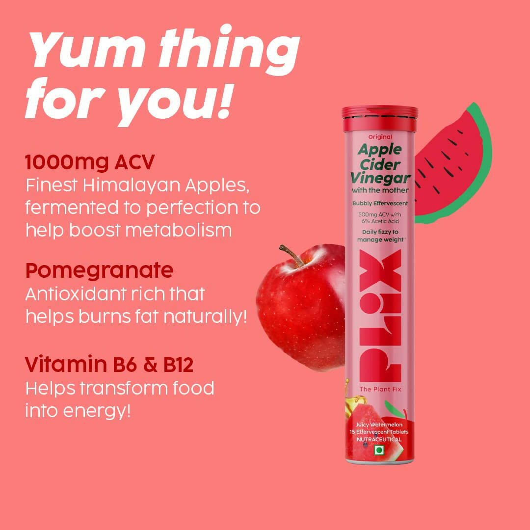 PLIX The Plant Fix Apple Cider Vinegar Effervescent Tablet with Mother - Juicy Watermelon 