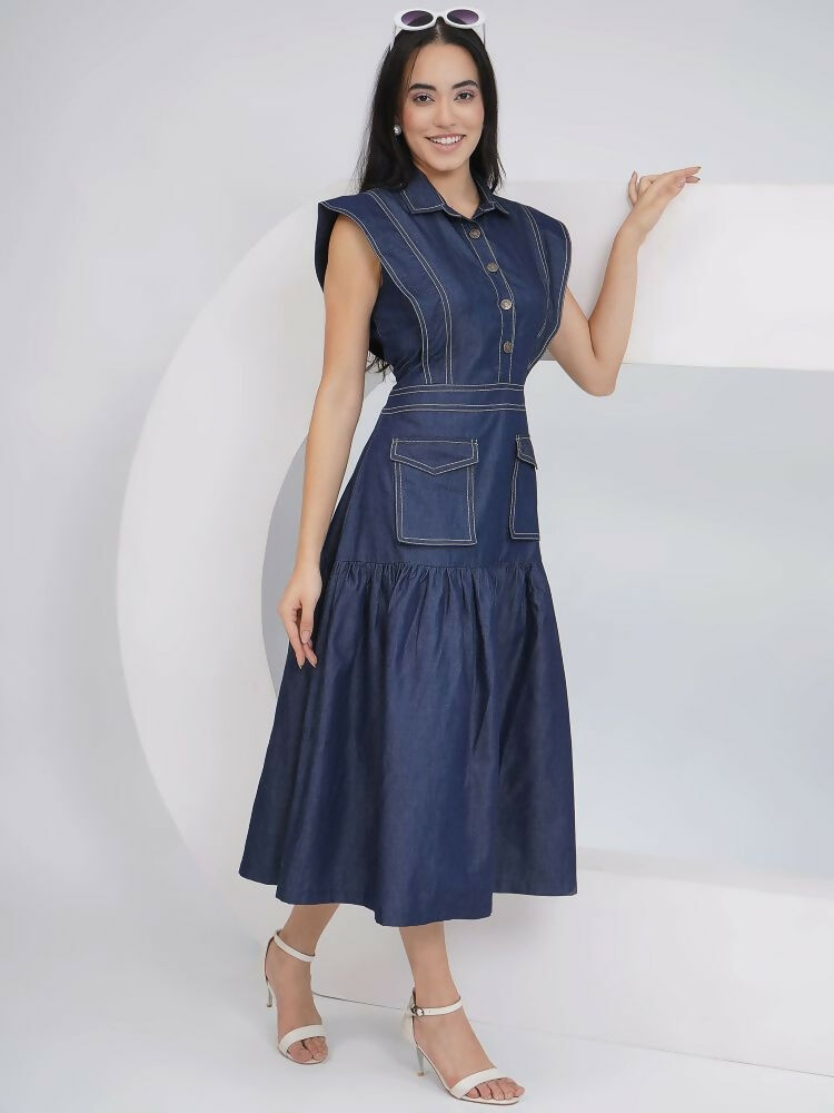 Joban Fashion Blue Denim Midi Dress