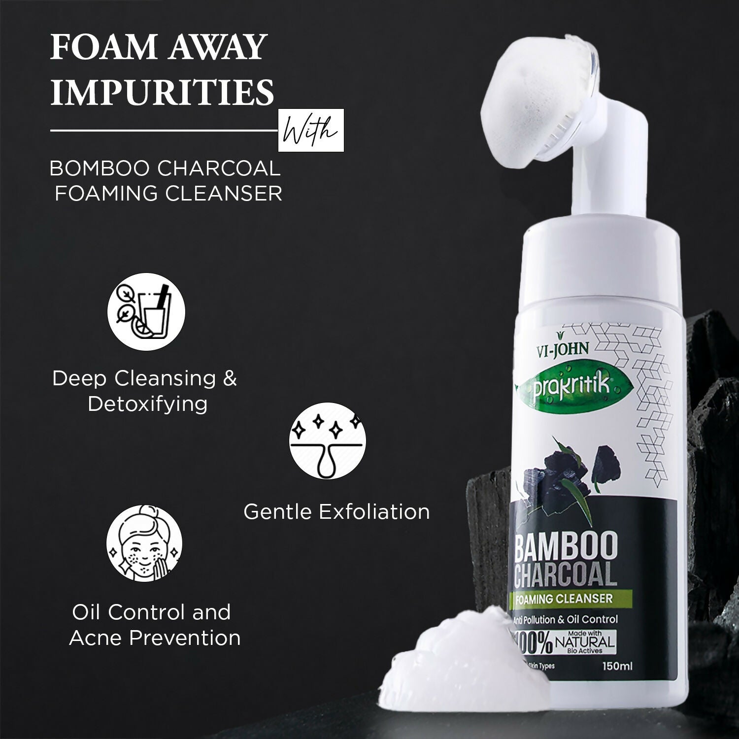 VI-JOHN Prakritik Bamboo Charcoal geling , Removes Tan, 100% Natural Bio Actives Face Wash  Grab2Buy VI-JOHN Grab2Buy