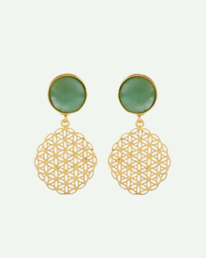 VOJ One Gram Gold Plated Teal Colored Stone Studded Earrings - Grab2buy