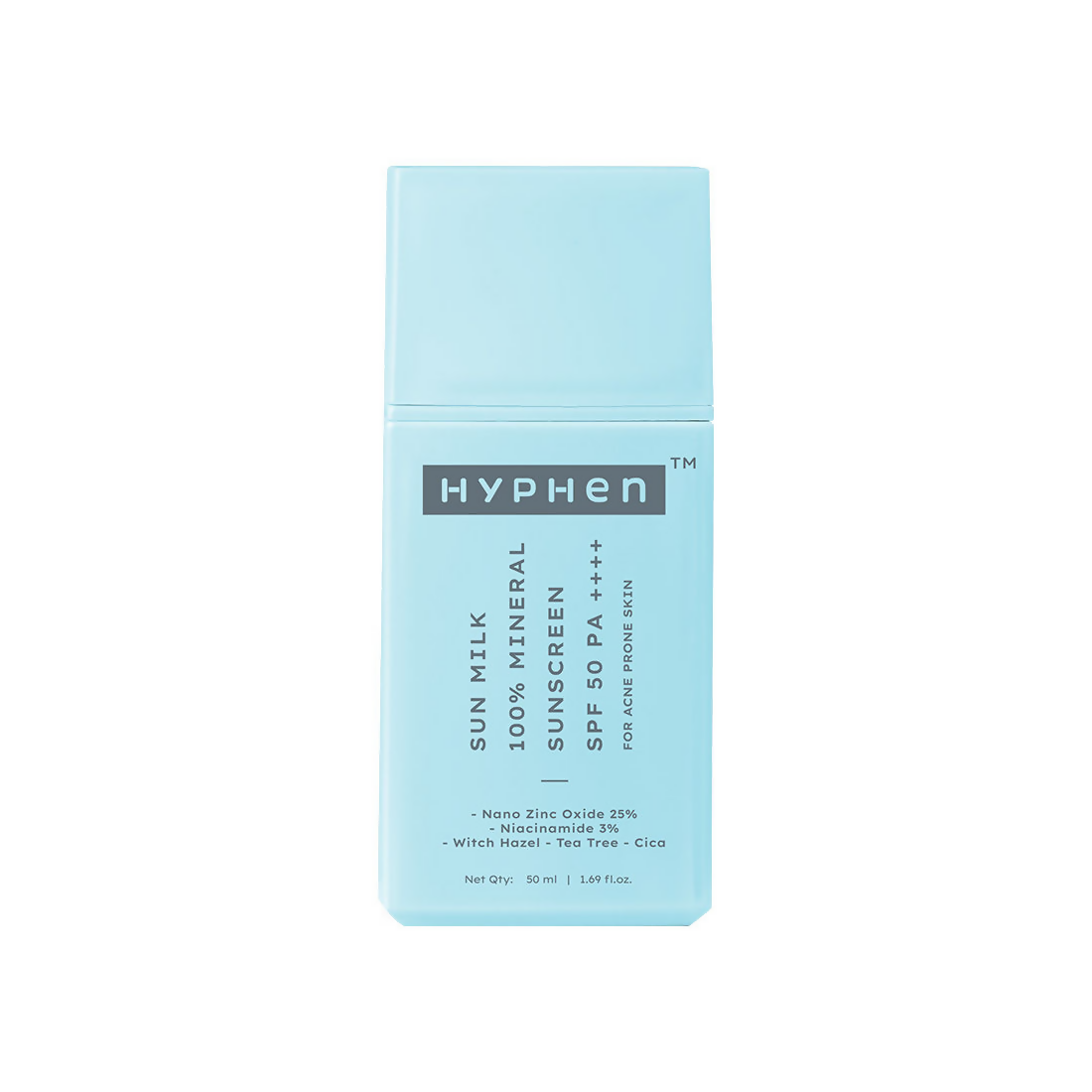 Hyphen Sun Milk 100% Mineral Sunscreen SPF 50 PA++++ 25% Nano Zinc Oxide For Acne Prone, Oily Skin 