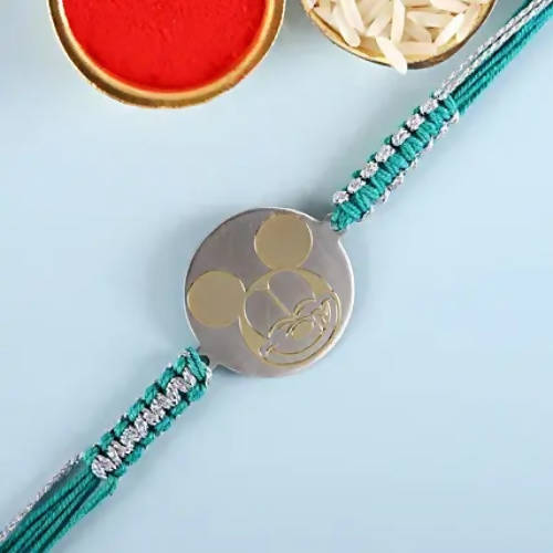 Cute Mickey Metal Rakhi & Snickers Peanut Filled Chocolates
