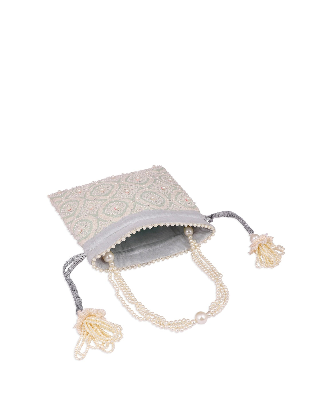 Masq Blue & Gold-Toned Embellished Embroidered Potli Clutch 