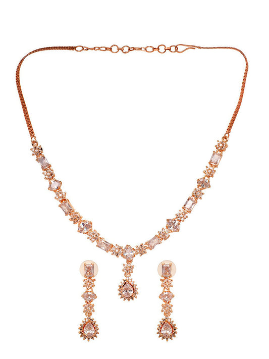 Saraf RS Jewellery Rose Gold Plated AD Studded Designer Jewellery Set - Grab2buy
