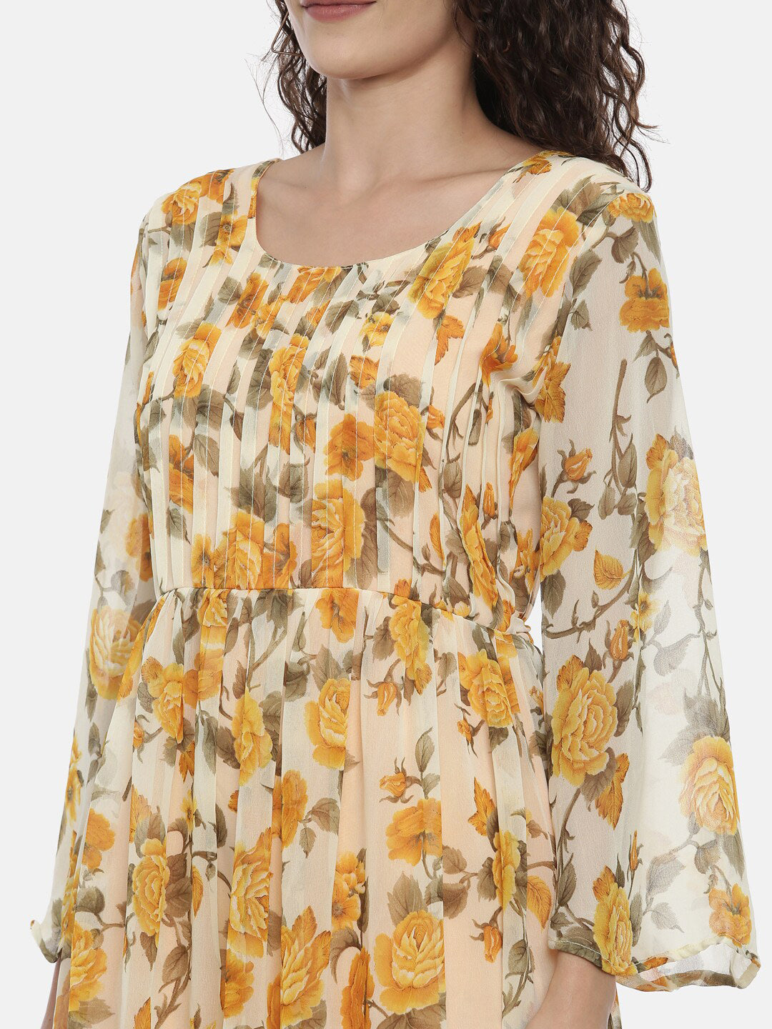 Souchii Women Cream-Coloured Floral Printed A-Line Dress 