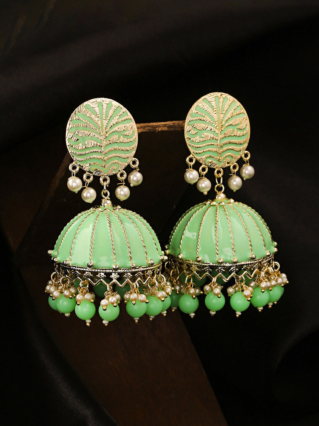 Yellow Chimes Women Green Meenakari Jhumkas Earrings - Grab2buy