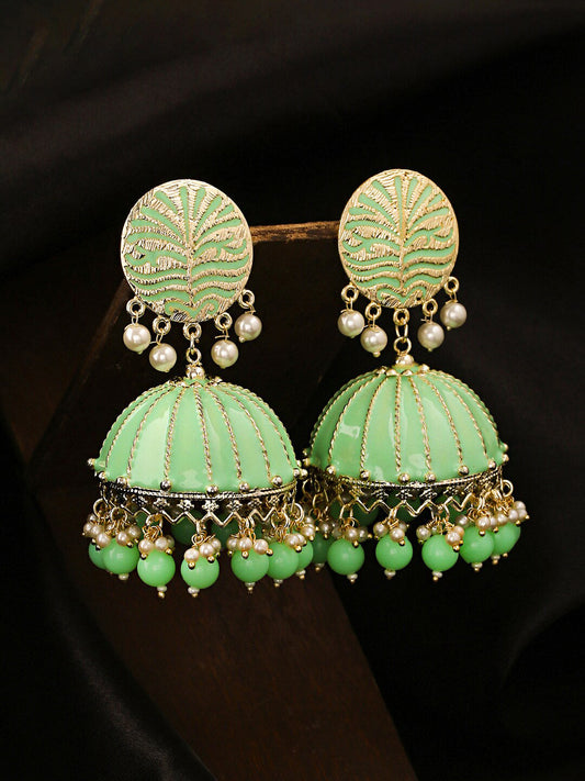 Yellow Chimes Women Green Meenakari Jhumkas Earrings - Grab2buy