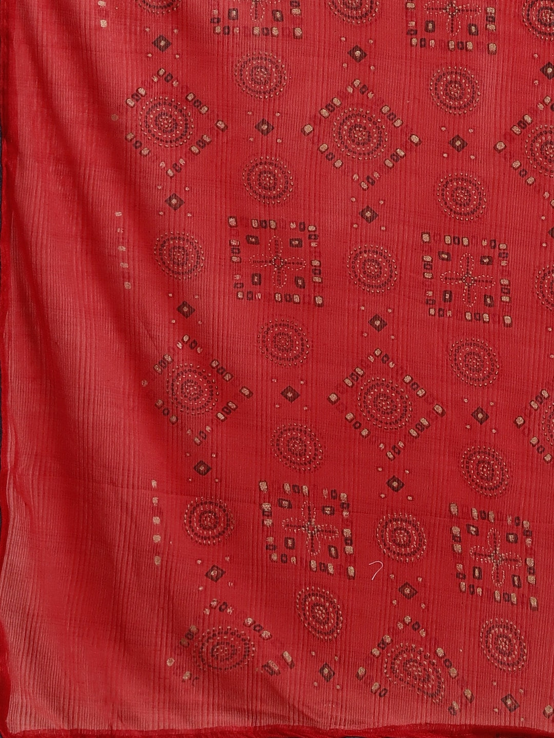 Saree Mall Red Pure Chiffon Tribal Print Bandhani Saree