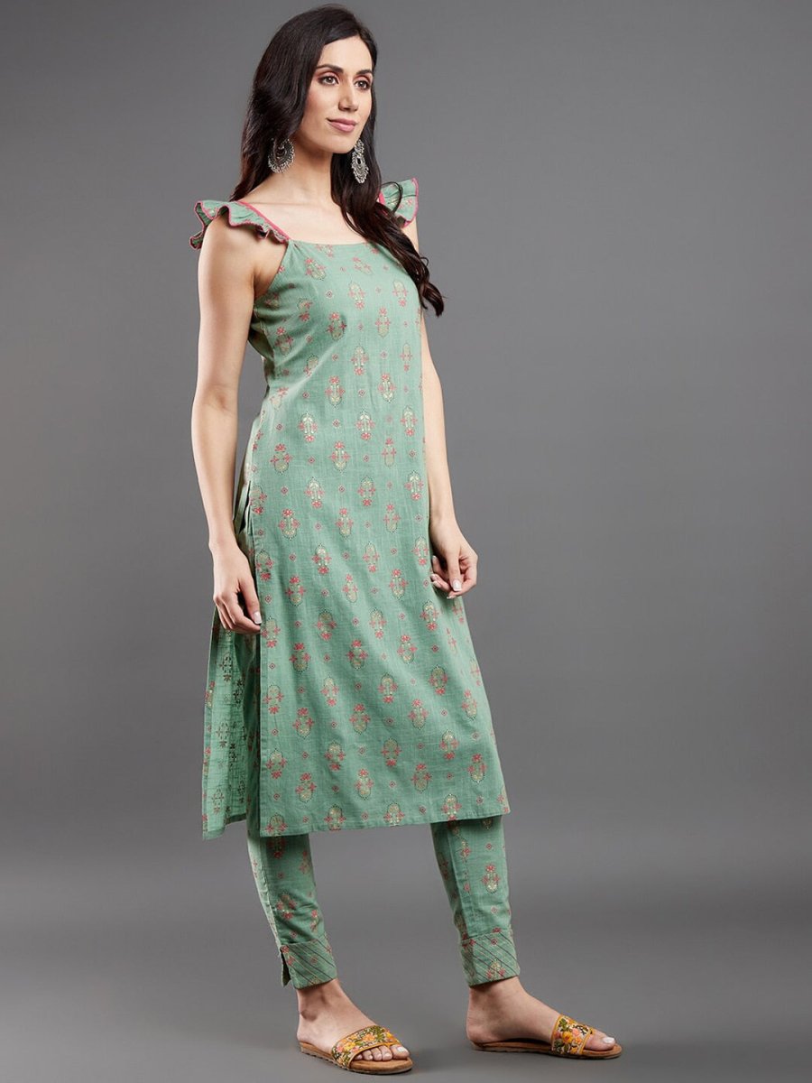 Aks Ethnic Motifs Printed Straight Kurta with Trousers