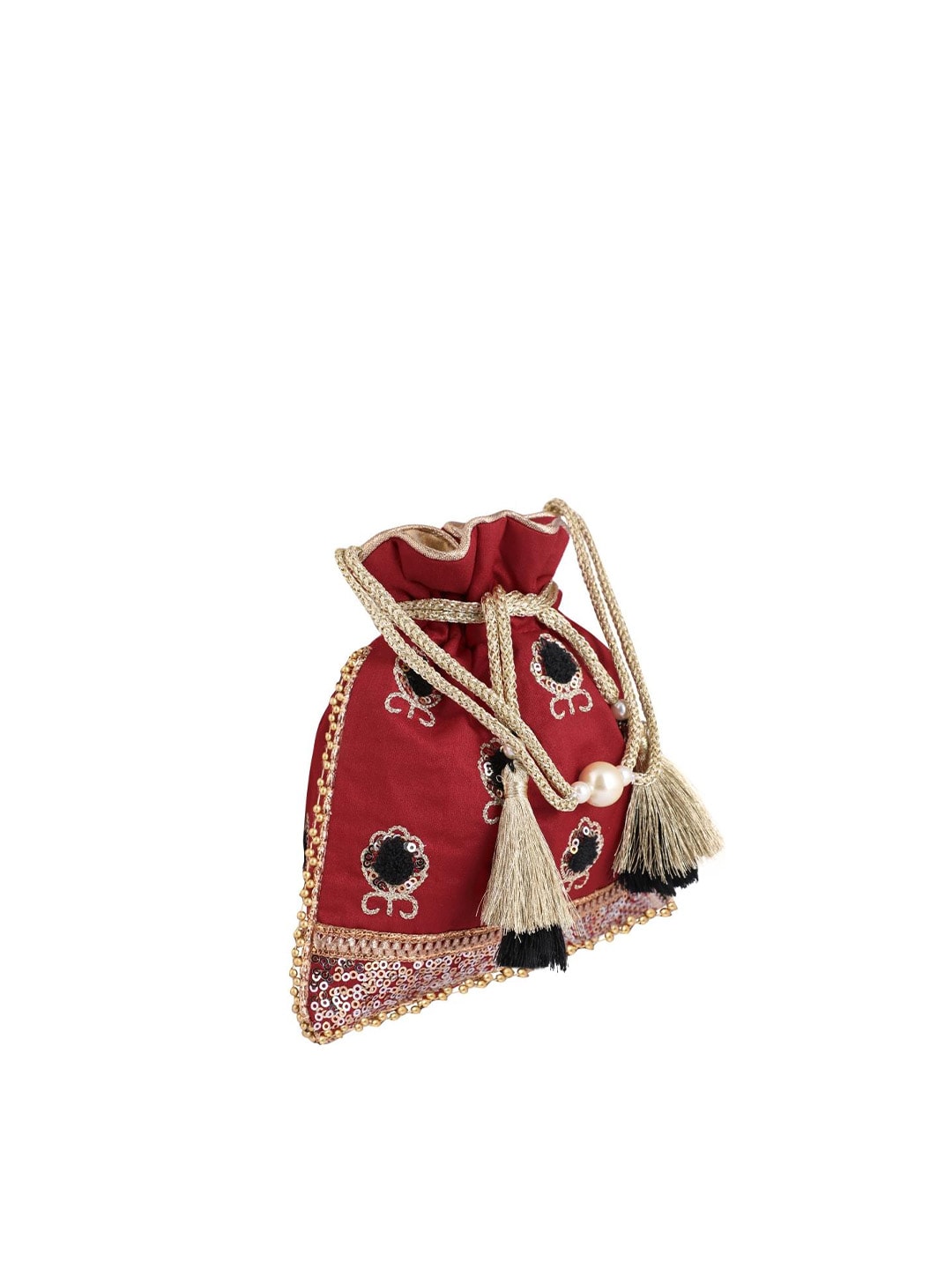 Masq Red & Black Embellished Embroidered Potli Clutch 