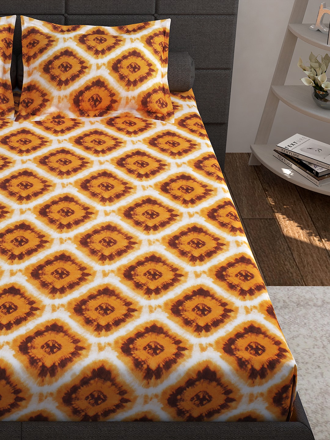 Story@home Unisex Yellow Geometric Cotton 152 TC 1 King Size Bedsheet with 2 Pillow Covers  Grab2Buy Story@home Grab2Buy