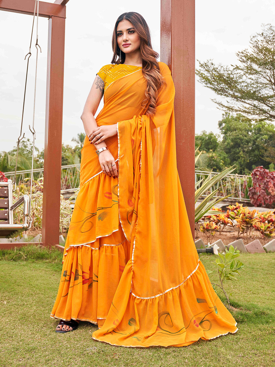 Tikhi Imli Mustard Yellow Gotta Patti Ruffles Grab2Buy 