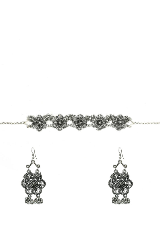 Mominos Fashion Johar Kamal Silver-Plated Brass Finish Floral Desgin Choker For Women - Grab2buy