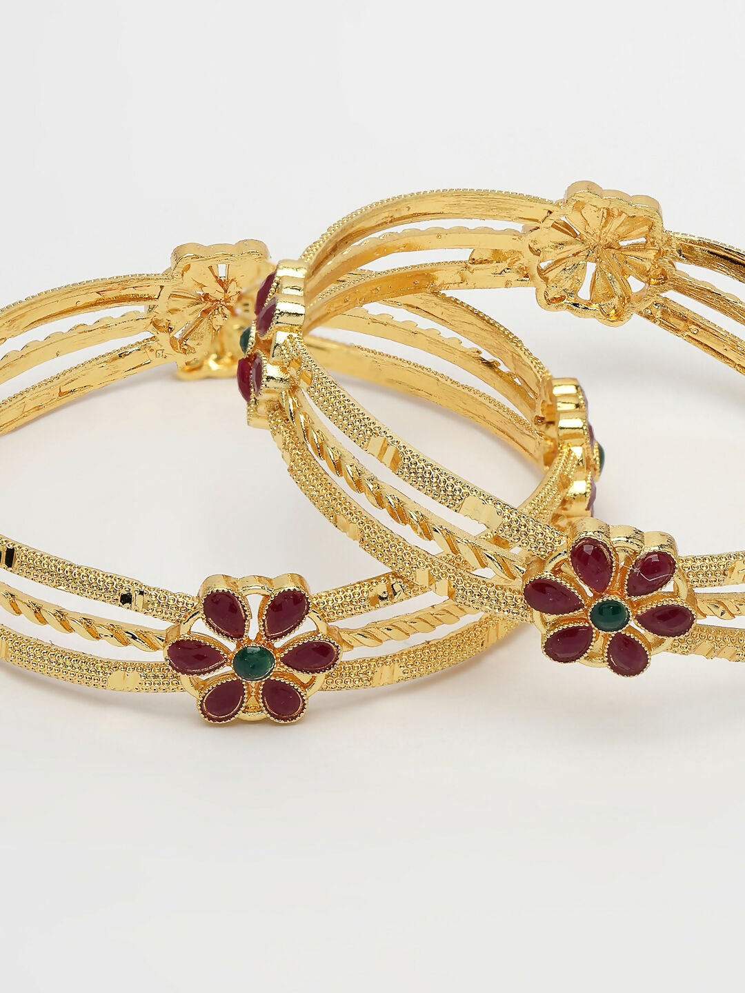 NVR Women's Set of 2 Gold-Polished Artificial Stones Handcrafted Traditional Bangles 