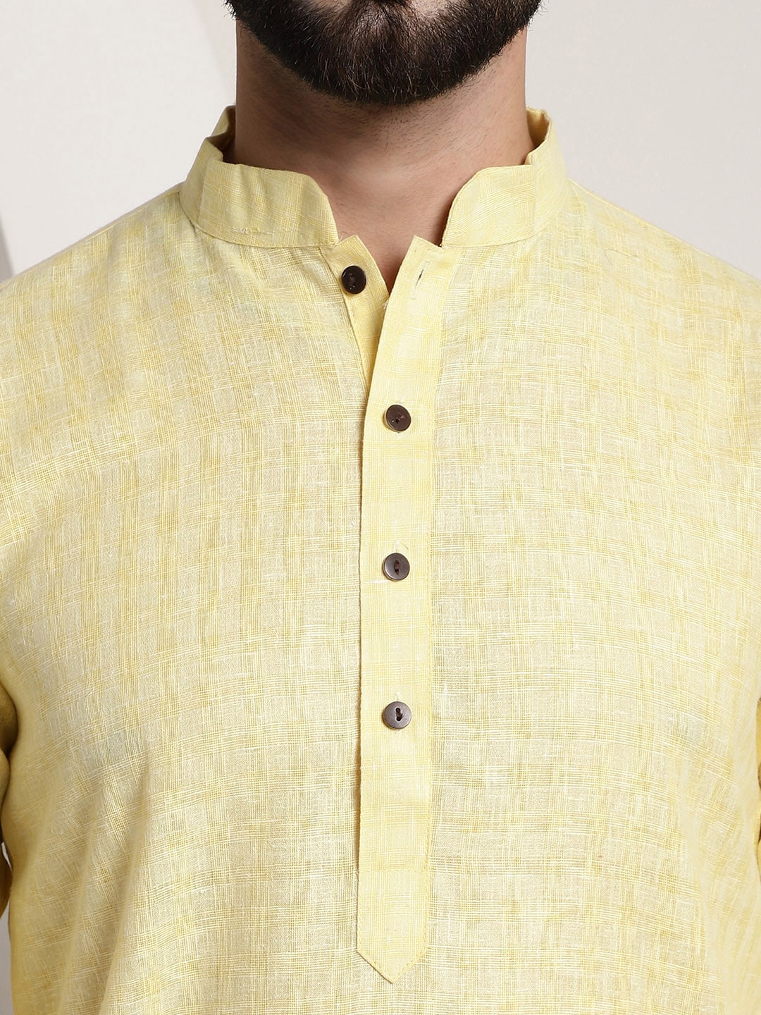 Sojanya Men Yellow Dobby Self-Checked Straight Kurta 
