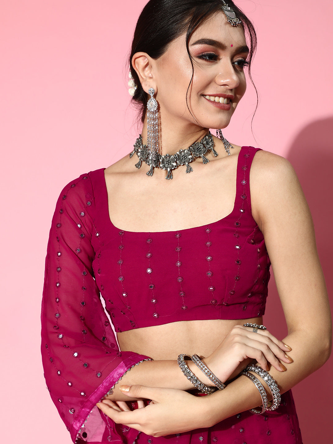 Tikhi Imli Embellished Poly-Georgette Grab2Buy with Solid border 