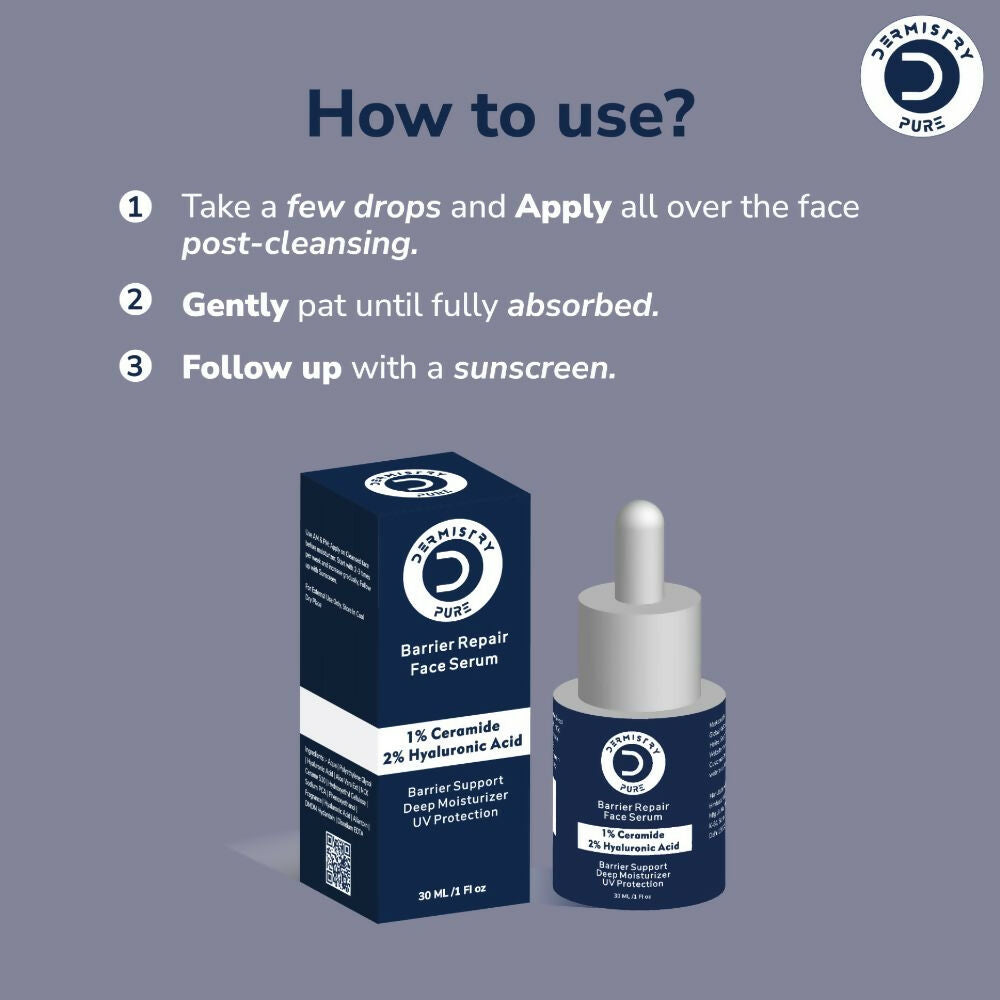 Dermistry Pure 1% Ceramide 2% Hyaluronic Acid Sensitive & Dry Skin Moisturizer Barrier Repair Serum 