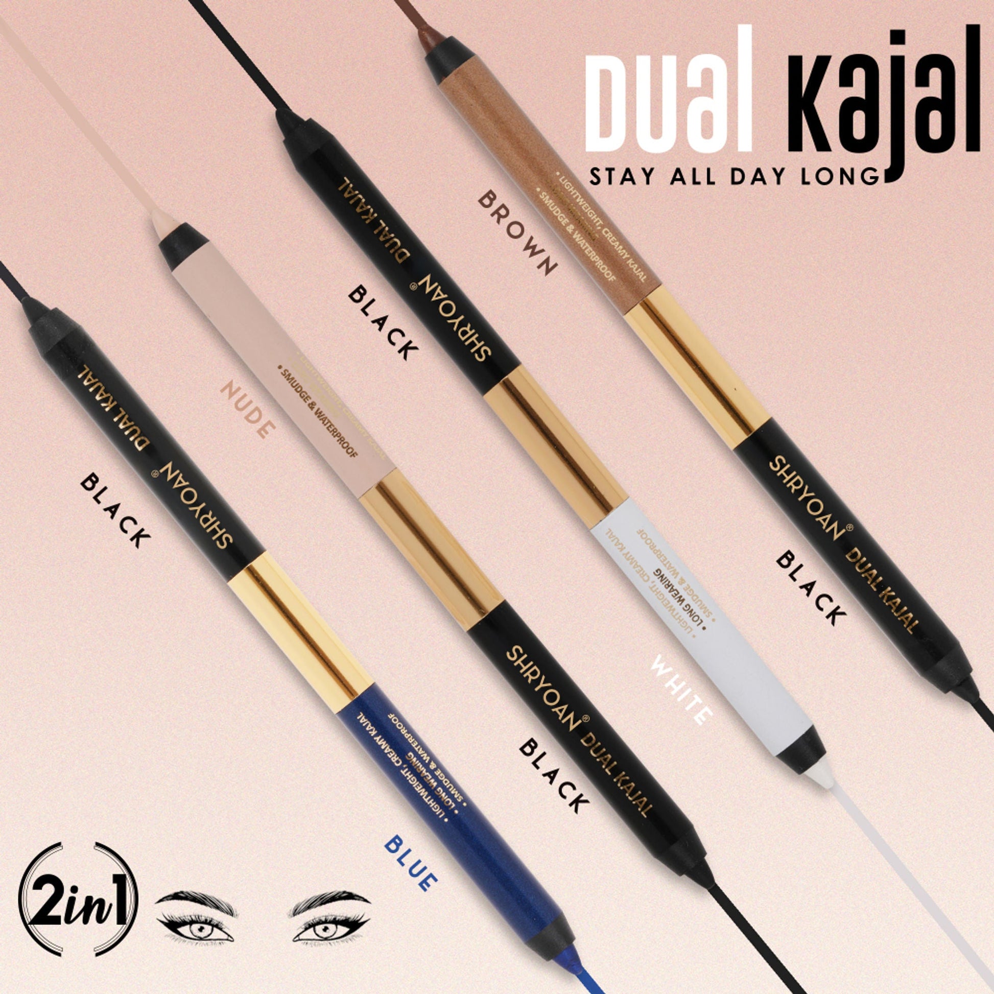 Shryoan Shimmery Dual Kajal with Sharpener - Black-Brown - Black-nude