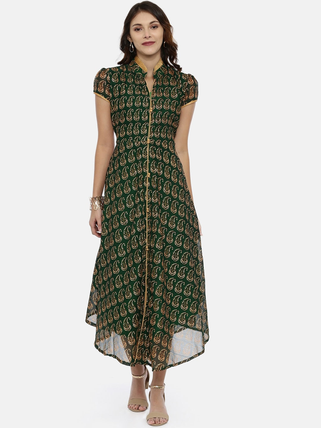 Souchii Green Printed A-Line Dress | Grab2Buy